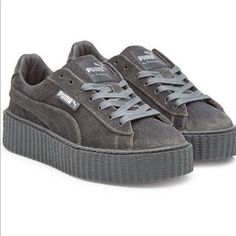 Rihanna Fenty Puma Sneakers In Gray So So Cute Brand New, I Ordered The Wrong Size! Size 7.5 (Fits 8 Too) Trendy Puma Sneakers For Streetwear, Puma Slip-on Sneakers For Streetwear, Puma Logo Slip-on Sneakers For Streetwear, Rihanna Puma Sneakers, Kappa Slides, Fenty Puma Creepers, Fenty Shoes, Rihanna Fenty Puma, Puma Creepers