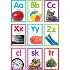 there are many different types of letters and numbers in the picture, including an apple