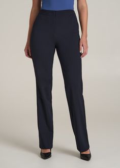 Stand Above the Rest in Style Sleek Pants for Tall Women Introducing your new power player: our tailored Dress Pants. These aren't just tall women's pants; they're a statement. With a flat front design and meticulous tailoring, they epitomize polish and poise. Whether you're commanding the boardroom or charming at a dinner, these women's tall pants ensure you stand out in comfort and style.• Slash and single welt pockets for utility and flair• Flat front for a smooth, modern silhouette• Full len Fitted Elastane Straight Leg Pants, Tailored Elastane Work Pants, Fitted Straight Leg Elastane Pants, Fitted Straight Leg Elastane Work Pants, Tailored Straight Elastane Pants, Tailored Elastane Straight Pants, Full-length Elastane Bottoms For Business, Full Length Elastane Work Pants, Sleek Full-length Dress Pants For Business Casual