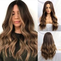 Natural Waves Hair, Beige Blond, Trend Ideas, Brown Ombre Hair, Natural Looking Wigs, Natural Hair Wigs, Ombre Brown, Brown Wig, Natural Women