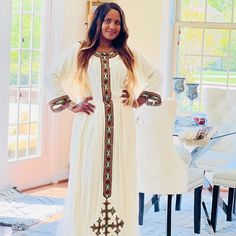 Ethiopian, Eritrian Dress One Size 100%Cotton. White Floor-length Kaftan For Spring, White Floor-length Spring Kaftan, White Fitted Long Kaftan, Fitted Long White Kaftan, White Fitted Maxi Kaftan, Elegant White Fitted Kaftan, Elegant Fitted White Kaftan, Traditional Women Dress, Traditional Women