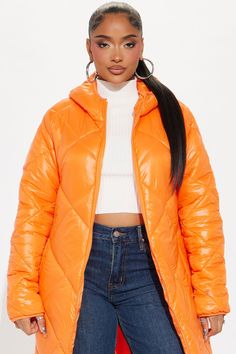 Available In Black, Olive, And Orange. Puffer Hooded Long Sleeve Nylon Quilted Pockets Fully Lined Face: 100% Nylon Back/Filling: 100% Polyester Imported | Everyday Swag Long Puffer in Orange size XS by Fashion Nova Vinyl Leggings, Long Puffer Jacket, Metallic Jeans, Cropped Puffer Jacket, Cami Shirt, Long Puffer, Cotton Clothing, Classic Jacket, Cardigan Sweater Dress