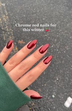 Chrome Red Nails, Red Chrome Nails, Chrome Red, Nagellack Trends, Colorful Nails, Red Nail, Nagel Inspo, Cat Kuku, Xmas Nails