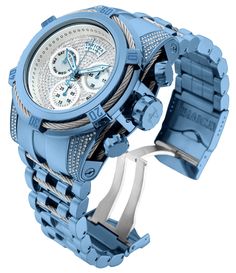 This incredible Invicta watch from the Reserve collection offers a Quartz movement, 1.8144 carats of authentic diamonds, and a sophisticated light blue, steel case. The face displays a white, silver, metal, mother of pearl, pave, oyster dial protected by our proprietary Flame Fusion Crystal. The design is completed by a light blue, steel, stainless steel band. This timepiece can resist water for up to 200m.The exceptional taste and distinguished palette of the connoisseur will discover timeless Blue Diamond Watch With Round Dial, Blue Chronograph Diamond Watch For Formal Occasions, Formal Blue Chronograph Diamond Watch, Blue Diamond Chronograph Watch With Round Dial, Blue Diamond Watches For Formal Occasions, Formal Blue Diamond Watches, Luxury Blue Watches With Metal Dial, Blue Luxury Automatic Diamond Watch, Blue Automatic Diamond Watch