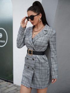 Women Blazers, Women Suits, Plaid Blazer, Plaid Print, Blazer Dress, Photoshoot Ideas, Spring And Fall, Suits For Women, Wrap Dress