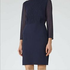 New Reiss Coralie Indigo Blue Pleated Top Fitted Dress, Nwt, Size Uk 10 Us 6 (Size Runs Small, I Normally Wear Us 2). Original Price $345 Pleated Top, Indigo Blue, Fitted Dress, Colorful Dresses, Long Sleeve Dress, Size 6, Womens Dresses, Long Sleeve, Women Shopping