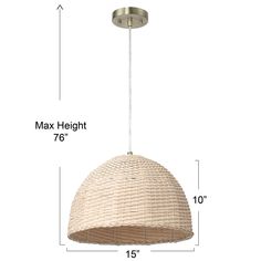 an image of a light fixture with measurements for the size and height on white background