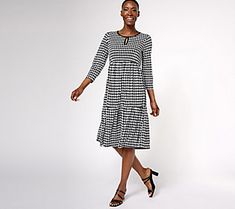 Three cheers for tiers! Covered in a subtle print, this midi dress's tiered design (complete with cute key-hole front detail!) is ready for any celebration. From Susan Graver. Midi Dresss, Susan Graver, Tiered Midi Dress, Sleeve Midi Dress, Midi Dress With Sleeves, Key Hole, Dress Skirt, Cool Style, Length Sleeve