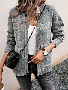 Women's Autumn Winter Dolman Sleeve Button Decor Casual Loose Long Cardigan Grey Casual  Long Sleeve Knitwear Plain  High Stretch  Women Clothing, size features are:Bust: ,Length: ,Sleeve Length: Winter Button-up Sweater, Gray Button Closure Sweater For Fall, Gray Fall Sweater With Button Closure, Fall Gray Sweater With Button Closure, Gray Knit Button-up Outerwear, Trendy Gray Sweater With Buttons, Trendy Gray Buttoned Sweater, Gray Button-up Sweater With Buttons, Gray Buttoned Cardigan For Fall