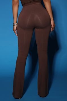 Available In Black, Taupe, Mauve, Chocolate, And Charcoal. Flare Pant Pull On Elastic Waist Stretch High Waist 95% Cotton 5% Spandex Imported | Adriana Flare Pant in Chocolate Brown size 1X by Fashion Nova Chocolate Fashion, Flare Pant, Flare Pants, Chocolate Brown, Fashion Nova, Leather Pants, Elastic Waist, High Waist, High Waisted