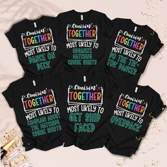 four t - shirts with the words together on them