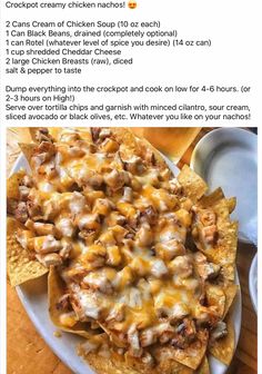 the recipe for nachos is displayed on a plate