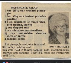 an old woman with glasses is smiling and has information about the ingredients in her recipe