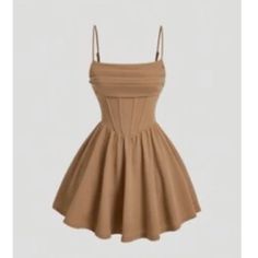 Never Worn Beautiful Tight Waste Dress Perfect For Cute Picnics Or Lunch Date Light Brown Hoco Dress, Mid Thigh Dresses, Dresses For 11-12, Cute Dresses For Teens Aesthetic, Cute Shien Fits, Cute Casual Dress Outfits, Middle School Dresses, 8th Grade Dance Dresses Middle School, Beige Dress Short