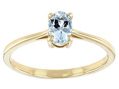 0.32ct Oval Aquamarine 10k Yellow Gold Ring. Measures Approximately 0.17"L x 0.23"W. Jtv Jewelry, Aquamarine Gemstone, Aquamarine Blue, Yellow Gold Ring, March Birth Stone, 1 Carat, Morganite, Cultured Pearls, Yellow Gold Rings