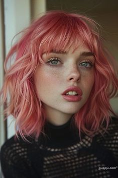 Pink Hair Short, Enby Fashion, Pink Short Hair, Pink Hair Color Ideas, Pink Hair Color, Magenta Hair, Cyberpunk Female, Pastel Pink Hair, Gorgeous Hairstyles