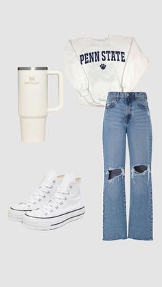 Cute Casual Day Outfits, Cute School Outfits Jeans, School Outfits Jeans, Outfits For The Weekend, Everyday School Outfits, Blue Ootd, Basic Ootd, Best Winter Outfits