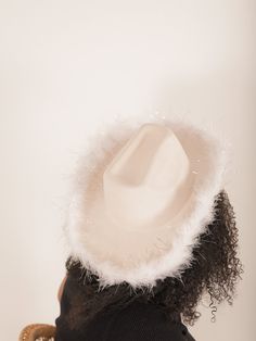 Introducing the Frae Feather Hat - the perfect accessory for concerts or a bride-to-be! Made with a classic cowboy hat design and adorned with feathers, this hat adds a touch of fun to any outfit. Details Faux Suede Adjustable Inner Cinch Sparkly White Feather Trim Cowboy Hat Design, Classic Cowboy, Feather Hat, Feather Trim, White Feather, Hat Design, White Feathers, Cowboy Hat, Outfit Details