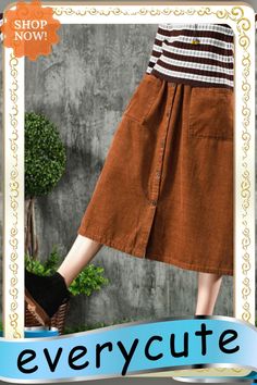 Stylish Khaki High Waist Big Pockets Corduroy A Line Skirt Winter Non-stretch Brown Skirt With Pockets, Winter High-waist Cotton Skirt, Non-stretch Brown Cotton Skirt, High Waist Brown Skirt With Pockets, Winter Cotton Skirt With Pockets, Non-stretch Cotton Skirt For Fall, Retro Winter Skirt With Pockets, Casual Cotton Skirt For Fall, Casual Brown Corduroy Skirt