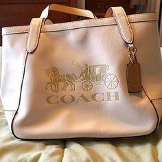 Coach City Tote, Kaffe Fassett, Signature Canvas, Smooth Leather, Zip Pockets, Handles, Purple, Canvas