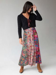 Valentina Velvet Maxi Skirt - Green Cream Red Mixed Floral-view 1 Velvet Maxi Skirt, Mixed Prints, Velvet Maxi, Green Cream, Green Skirt, Mixing Prints, Maxi Skirt, Velvet, Skirt