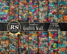 graffiti wall digital paper pack for commercial use