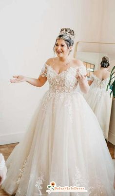 plus size wedding dress Tulle Wedding Gown Plus Size, Wedding Dresses Plus Size Ball Gown, Plus Size Short Sleeve Wedding Dress, Spring Plus Size Wedding Dresses, Simple Wedding Dresses For Plus Size, Short Wedding Dress For Plus Size, Blush Plus Size Wedding Dress, Plus Size Wedding Dresses Ball Gown, Plus Size Summer Wedding Dress