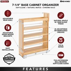 the features of a wooden cabinet organizer