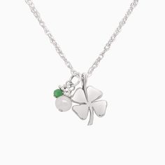 She is one lucky little lady! A petite (fits on a dime) shiny sterling silver four-leaf clover charm mingles with a gorgeous freshwater pearl and her very own special birthday gem. A wonderful and lovely reminder that she always carries her very own luck with her, on all of her adventures. Her lucky charm necklace includes: sterling clover charm (from tippy-top to bottom, a bit smaller than a dime) cultured freshwater pearl charm genuine birthday gem dangle charm [split] Details about your neckl Dainty Sterling Silver Charm Necklace For May Birthstone, Dainty Sterling Silver Charm Necklaces For May Birthstone, Elegant Flower Charm Birthstone Necklace For May, Elegant May Birthstone Necklace With Flower Charm, Elegant Sterling Silver Good Luck Charm Necklace, Delicate Silver Necklace With May Birthstone, Delicate Silver Necklace For May Birthstone, Sterling Silver Charm Necklace With Pearl Pendant For Anniversary, May Birthstone Jewelry With Pearl Charm As Gift