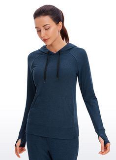 YOGA Women's Lycra Brushed long sleeve hoodie with soft and stretchy fabric. Drawstring pullover sweatshirts with pockets for easy storage. Thumb hole design keeps you warm and holds sleeves in place. Feature & Fitting: 
 Designed for running or workout 
 Hooded design, slim fit 
 Front pocket and thumbholes 
 Fabric: 
 Soft and skin-friendly fabric 
 Added Lycra for stretch 
 Brushed for comfort and warmth 
 88% Polyester, 12% Lycra 
 SKU : RZ36 .Easy reach by searching the SKU