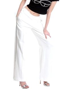 Sku CY-!89682 Material Polyester Style Loose , Wide Leg Feature High-Waisted Occasion Going out , Casual , Simple Seasons Spring , Summer , Autumn Type Pants Color BLACK,WHITE Size S,M,L Please consult the size chart we provide for this item's measurements to help you decide which size to buy.Please note: There may be 1-3cm differ due to manual measurement.CMINCH Waist Hips Bottom Length S 64 106 106 M 68 110 108 L 72 114 110 Casual White Pants For Party, Chic White Full-length Pants, White Stretch Wide Leg Pants For Party, Casual White Party Pants, Chic White Full Length Pants, Chic Full Length White Pants, Fitted Wide-leg White Pants, White High Waist Wide Leg Pants For Party, White Fitted Wide-leg Pants