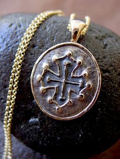 Occitan Cross necklace by VisaVisJewelryLA on Etsy Handmade Collectible Byzantine Jewelry, Medieval Cross Pendant Necklace Gift, Medieval Style Gold Engraved Necklace, Medieval Engraved Cross Pendant Jewelry, Medieval Medallion Jewelry Gift, Medieval Medallion Jewelry As A Gift, Handmade Medieval Round Pendant Necklace, Medieval Handmade Round Pendant Necklace, Medieval Engraved Round Pendant Jewelry