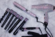 Diamond Hair Tools Bundle Deal - AB Crystals – LisaGheelz Different Curl Types, Hair Tool Set, Curl Types, Curling Wand Set, Different Curls, Bling Ideas, Wavy Hairstyle, Rhinestone Projects, Diamond Hair