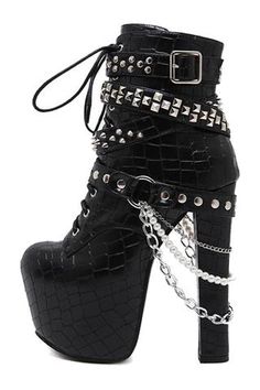 Boots With Chains, Black Heels Boots, High Heel Platform Boots, Heel Platform Boots, Nerd Cave, Dark Style