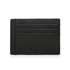 a black leather card case on a white background