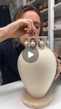 United Artisans and Craftsmen on Instagram: "2 days of work in 50 seconds 🏺🙌 first, wheel throwing the main vase body and then decorating it with hand-thrown miniature copies of the main vase. Such a classical design with contemporary feel!   Follow @rise.of.artisans for more  #riseofartisans   By @juliette_vivien_ceramic  . . . . . . #pottery #potterystudio #potterylife #potterylove #artisans #handmadevase #claylove #claywork #potteryworkshop #satisfying #satisfyingvideos #potterywheel #wheelthrownpottery #wheelthrowing #processvideo #potteryprocess #contemporaryceramics" The Great Pottery Throw Down, Pottery Altered Forms, Thrown And Altered Pottery, Altered Wheel Thrown Pottery, Wheel Thrown Pottery Ideas Unique, Wheel Throwing Pottery Ideas, Wheel Pottery Ideas, Hand Pottery Ideas, Pottery Throwing Ideas