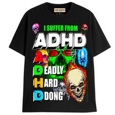 ADHD T-Shirts DTG Small BLACK Digital Wardrobe, Promotional Model, Heart Clothes, Funny Graphic Tees, Funny Graphics, Short Set, Funny Tees, Clothing Co, Knit Collar