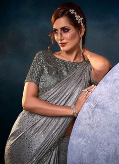 Silver Grey Festive Saree Wedding Reception Saree, Bridal Sarees Online, Festive Saree, Party Saree, Reception Saree, Blouse Lehenga, Grey Saree, Party Sarees, Blouse Silk