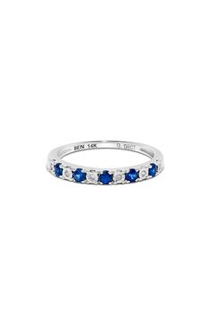 An easy-to-wear ring will add significant polish to even your most casual ensembles. Total diamond weight: 0.38ct. Color: G–H Clarity: SI1 14k-white gold/sapphire, emerald or ruby/diamond Made in the USA Diamond Guide Classic Sapphire Ring Half-eternity, Classic Sapphire Ring With Diamond Half Eternity, Fine Jewelry White Gold Sapphire Half Eternity Ring, Sapphire Ring With Diamond, Half Eternity Round Cut, Sapphire Ring With Diamond Birthstone In Round Band, Sapphire Half Eternity Diamond Ring, Sapphire Diamond Ring With Half Eternity Style, White Gold Sapphire Ring With Half Eternity Style, Sapphire Half Eternity Ring With Round Cut Diamond