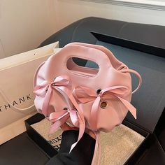 Chic Pink Satin Ribbon Drawstring Pouch Handbag Elegant Pink Pouch Bucket Bag, Chic Pink Shoulder Bucket Bag, Pink Pouch Bucket Bag For Evening, Pink Evening Pouch Bucket Bag, Pink Evening Bucket Bag Shaped As Pouch, Chic Pink Bucket Bag For Shopping, Chic Pink Bucket Bag For Evening, Pink Evening Bucket Bag, Elegant Pink Bucket Bag For Daily Use