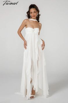 TAVIMART - Chiffon Backless Sexy Beach Dress Ruffle Evening Long Dress White Pink Sleeveless Elegant Maxi Dresses For Women Summer Beach Formal Attire, White Long Dress Summer, White Beach Dress, Long White Dresses, White Chiffon Dress, Evening Long Dress, Long Dress White, Elegant Maxi Dresses, Beach Formal