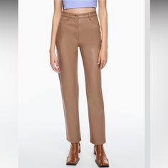 Nwt Aritzia Wilfred Vegan Leather Pants In Ankle Cut Style - Size 2 Color Is Constant Camel Brown Fitted Ankle-length Pants, Fitted Brown Ankle-length Pants, Brown Tapered Leg Bottoms For Fall, Non-stretch Straight Leg Brown Pants, Trendy Brown Trousers, Non-stretch Tapered Leg Brown Pants, Trendy Brown Pants With Belt Loops, Trendy High-waisted Brown Pants, Non-stretch Wide Leg Leather Pants For Work