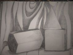 a pencil drawing of two vases on a table