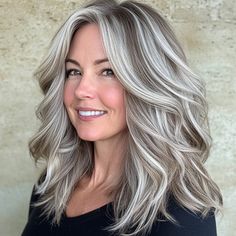 Light Blonde With Lowlights, Blended Grey Hair Highlights, Fall Ash Blonde Hair, White Hair With Lowlights, Auburn Lowlights, Silver Toner, Ash Blonde Hair Color Ideas, Ash Blonde Hair Color, Gray Blonde