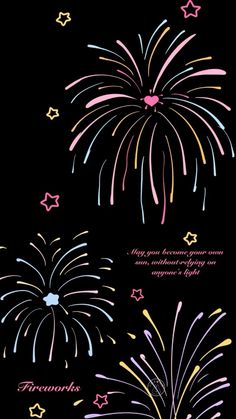 fireworks are lit up in the night sky with stars and confetti on it