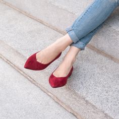 Gutsy Garnet Suede Flat - Comfortable Flats - Ally Shoes Suede Flats, Comfortable Flats, Pointed Toe Flats, Handcrafted Leather, Arch Support, Pretty Things, Mule Shoe, Garnet, Leather Upper