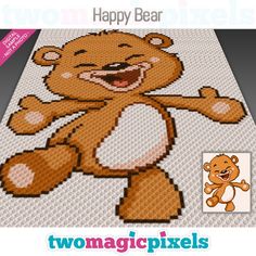 a cross stitch teddy bear with the words happy bear on it's chest and arms