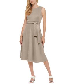 in stock Belted Midi Dress, Suede Belt, Dress A Line, Calvin Klein Woman, Calvin Klein Dress, Calvin Klein Dresses, Tan Suede, Womens Calvin Klein, A Line Skirt