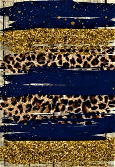 an animal print with gold glitters and blue stripes on the bottom half of it