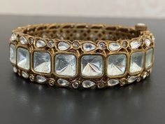 High quality silver back kundan openable kada size 2.6 Silver Cutdana Bracelet For Formal Occasions, Formal Silver Bracelet With Cutdana, Silver Kundan Bangle For Formal Occasions, Formal Silver Meenakari Bangle, Formal Jeweled Kundan Bangle, Beautiful Saree, Raw Silk, Indian Jewelry, Bangle Bracelets